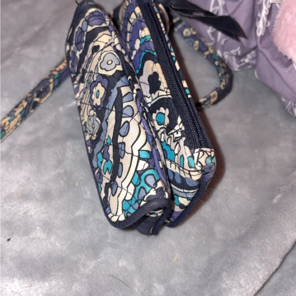 Vera Bradley Quilted Floral Crossbody Wristlet - Blue and Cream